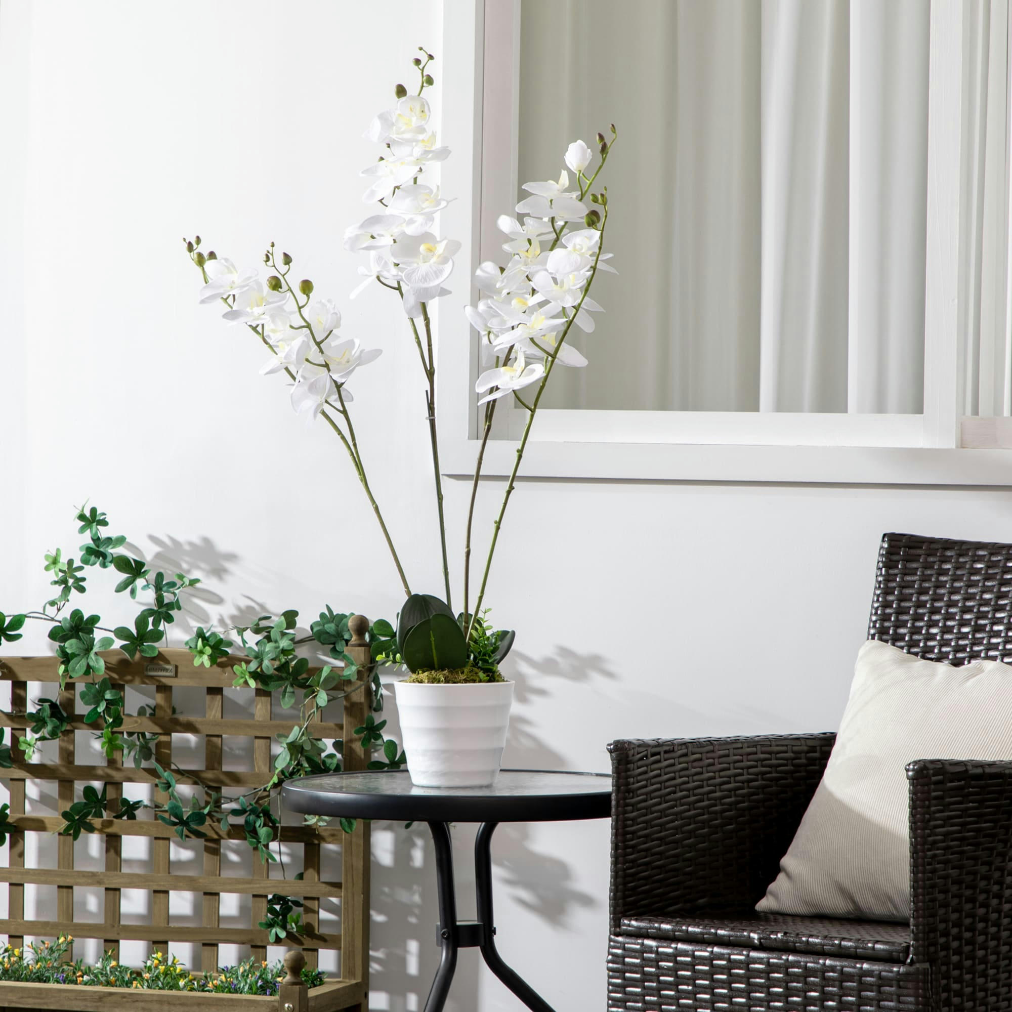 - Plante artificielle orchidée H.0,75 m 4 branches 43 fleurs avec pot