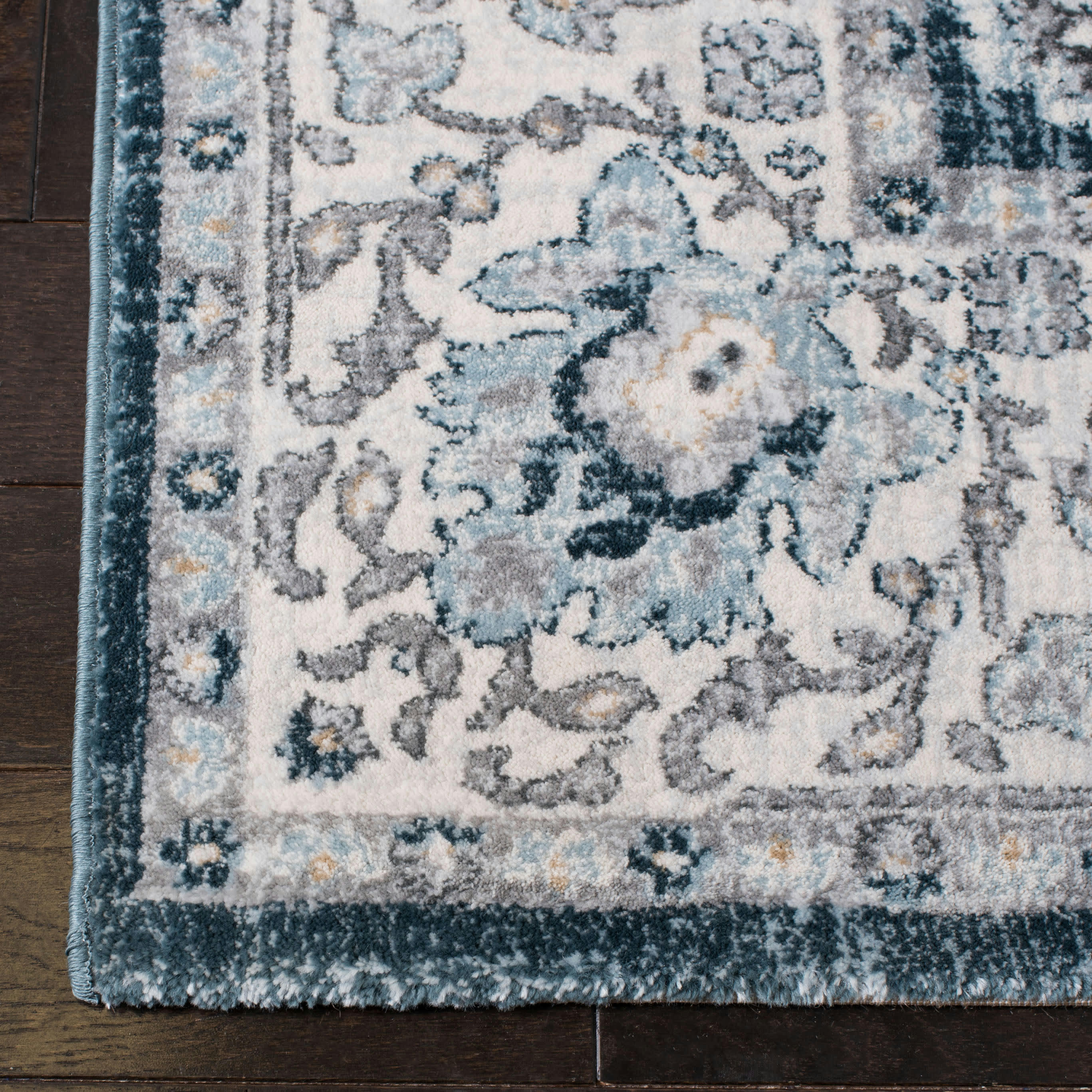 ISABELLA - Tapis de salon interieur en gris & bleu, 91 x 152 cm
