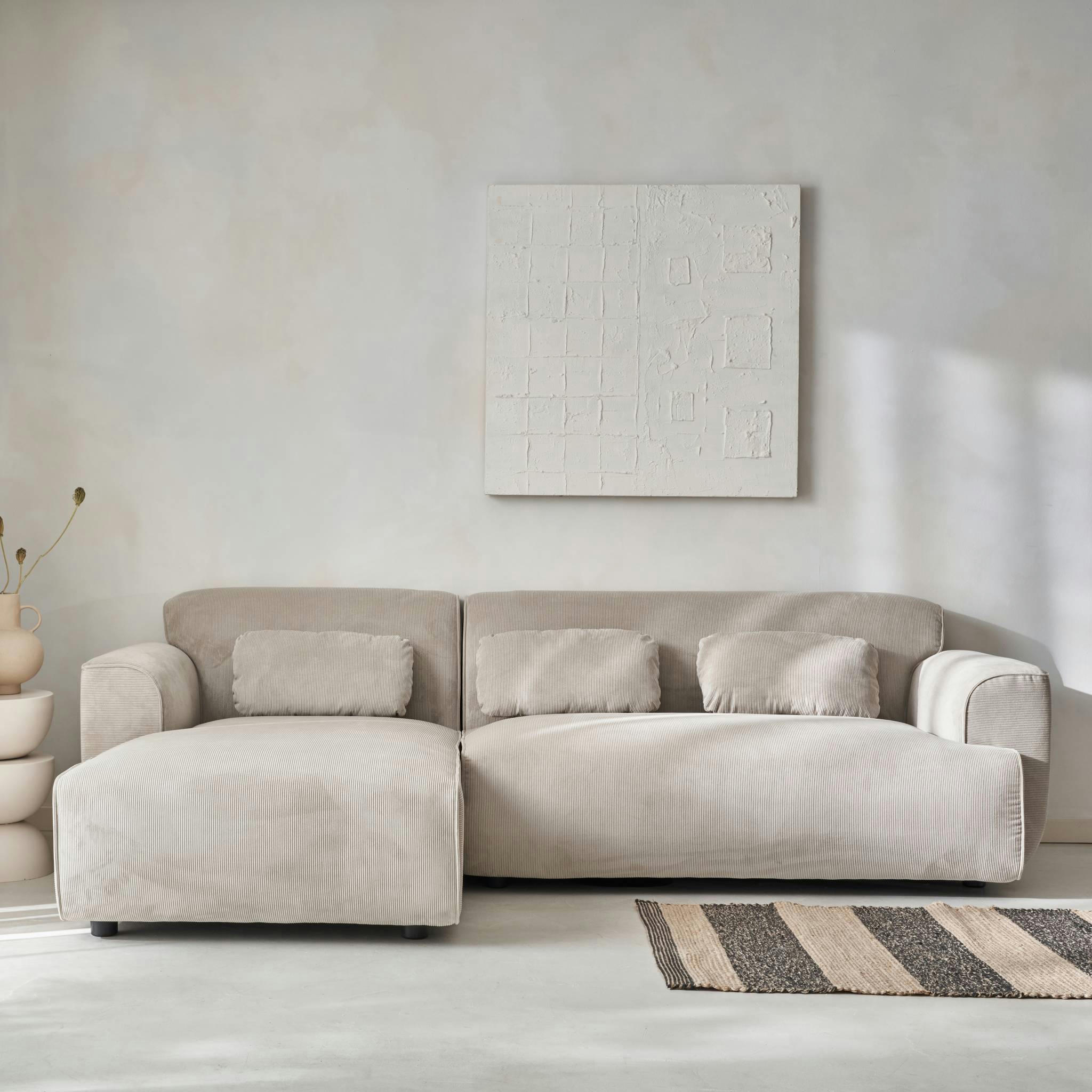 WALLAS - Canapé d'angle gauche, 2 à 3 places, velours côtelé