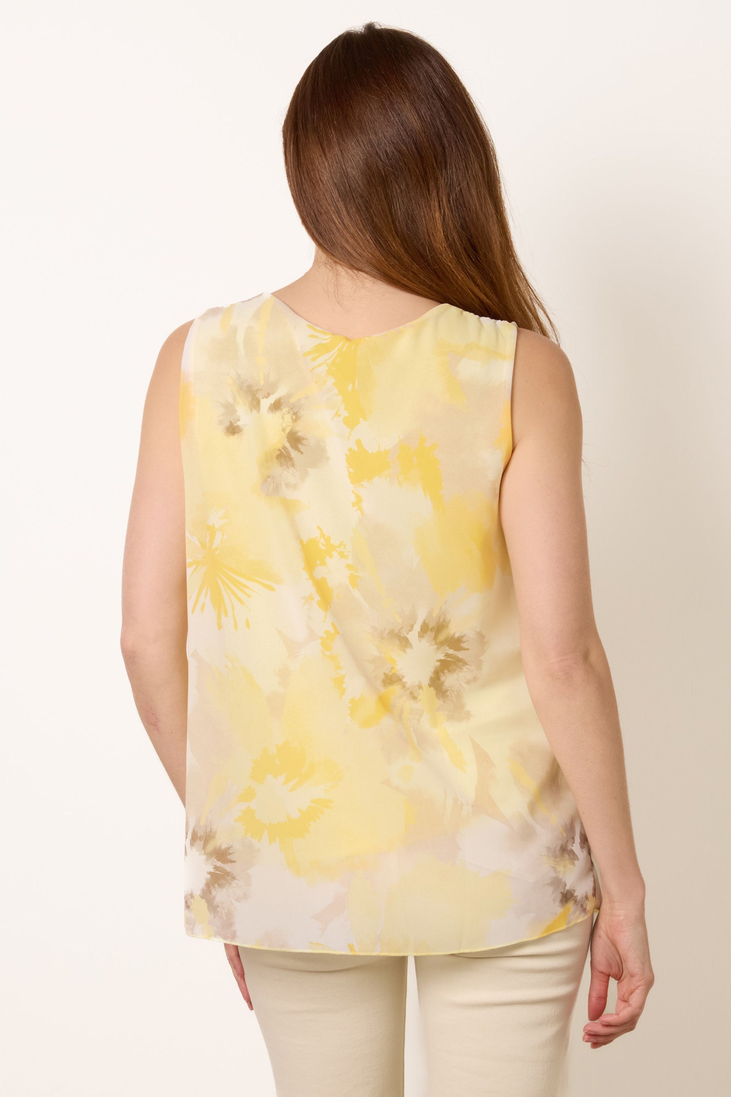 Blue Vanilla Lemon Watercolour Floral Printed Pleated Top