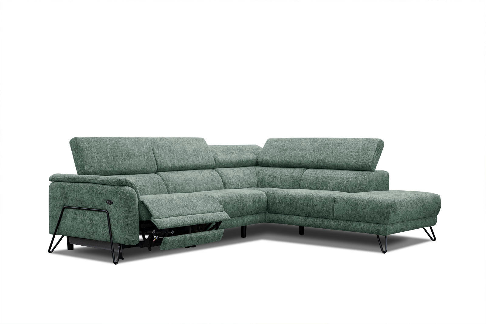 RODEN - Canapé d'angle droit 5 places avec une relax électrique tissu vert