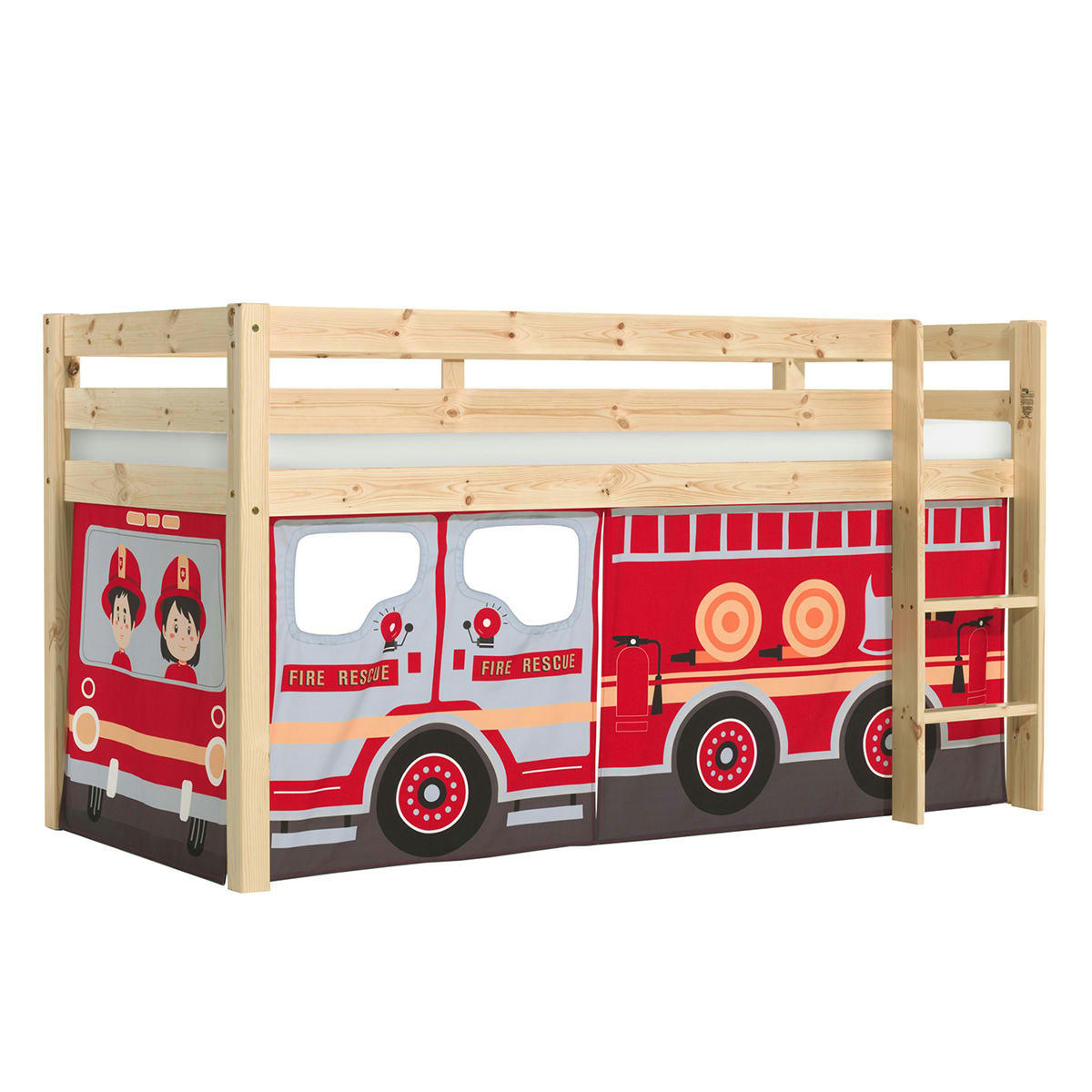 PINO - Lit mi-hauteur 90x200 sommier inclus housse pompier naturel