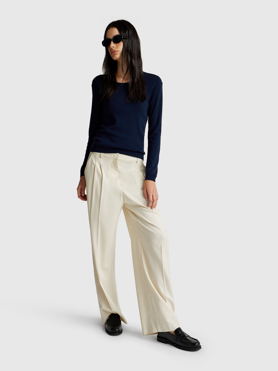 Crew neck sweater in pure cotton