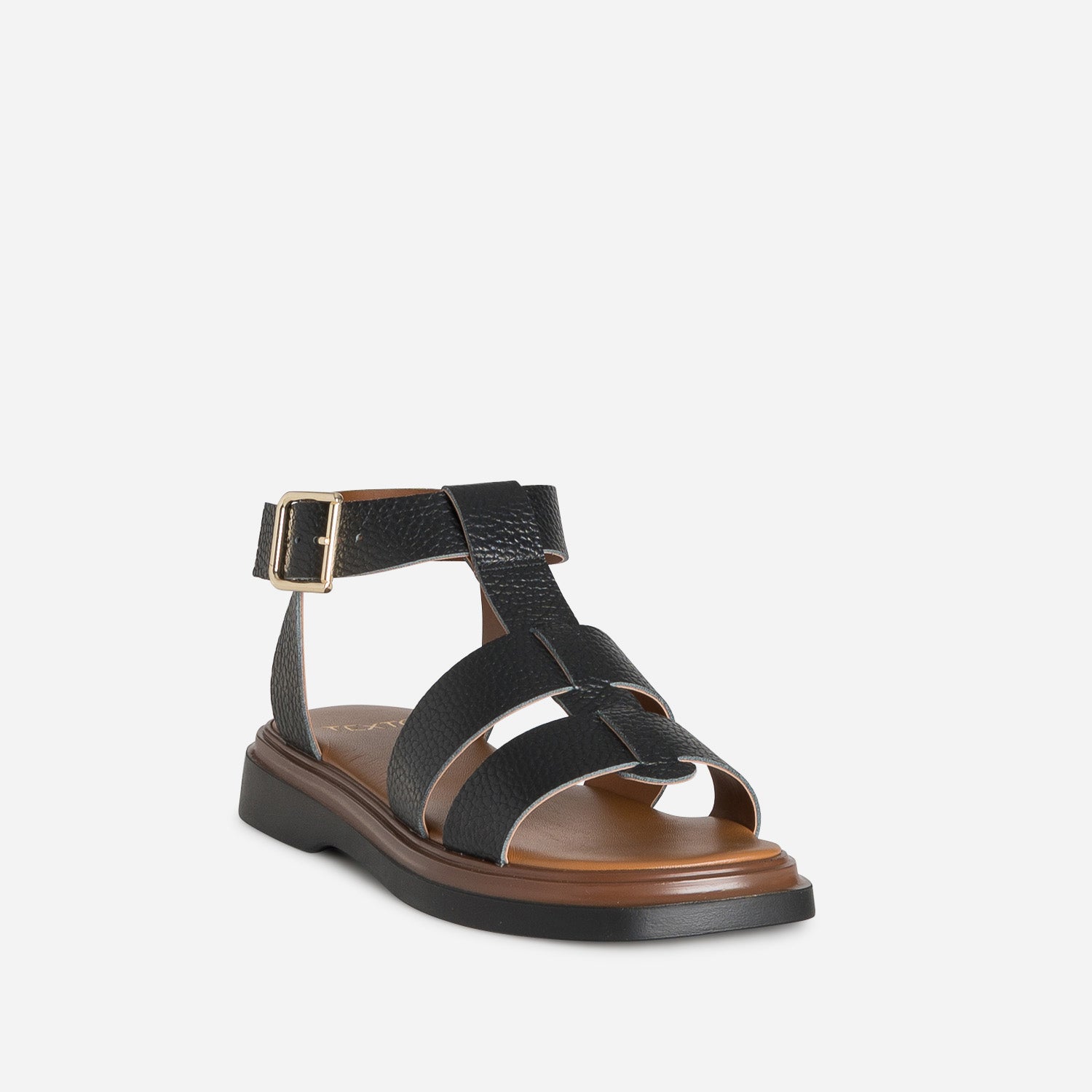 Sandale spartiate TEXTO noire cuir