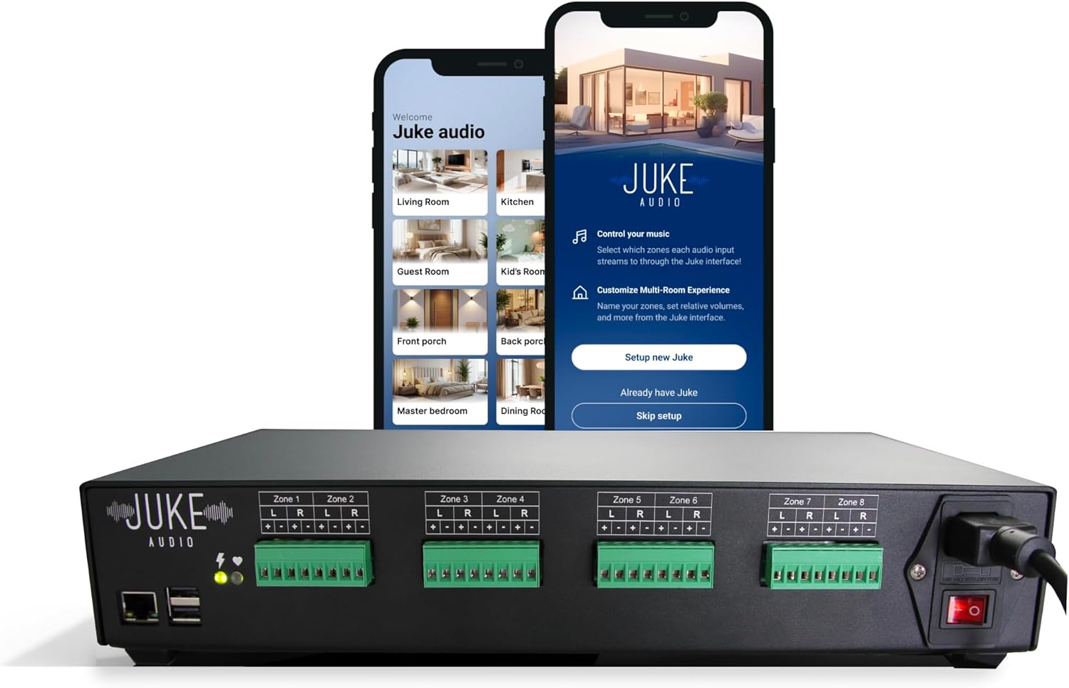 Juke-8: 8 Zone Multi-Room Amplifier | Built-in Music Streaming & Wireless App Control | Supports 8 Audio Sources Simultaneously | Whole Home Audio System | Airplay 2, Spotify Connect, Bluetooth