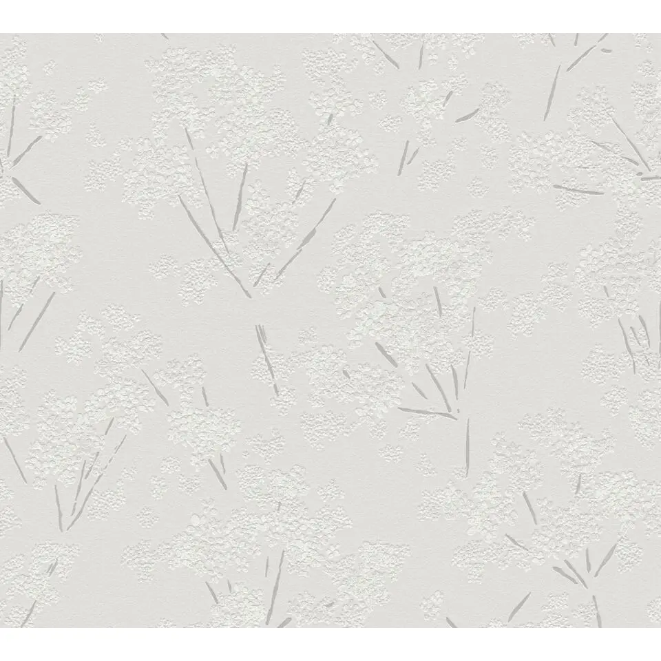 A.S. Cr&eacute;ation behang bloemetjes grijs en wit - 53 cm x 10.05 m