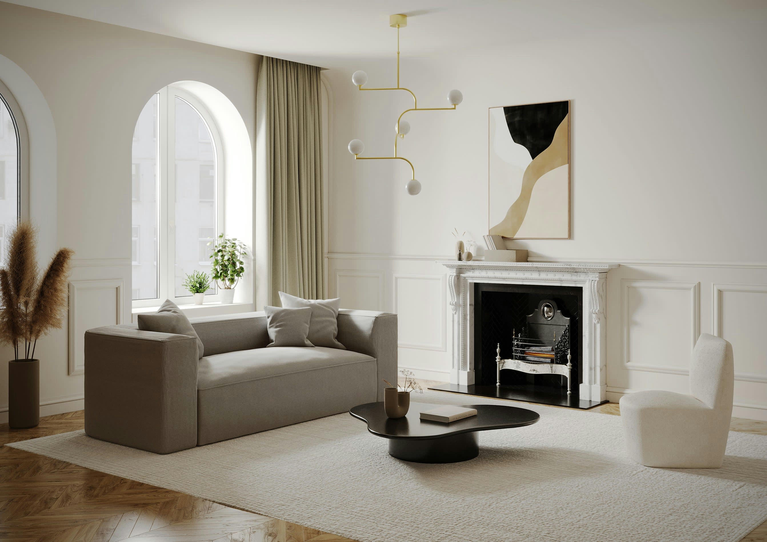 ALMA - Canapé 3 places tissu tramé taupe