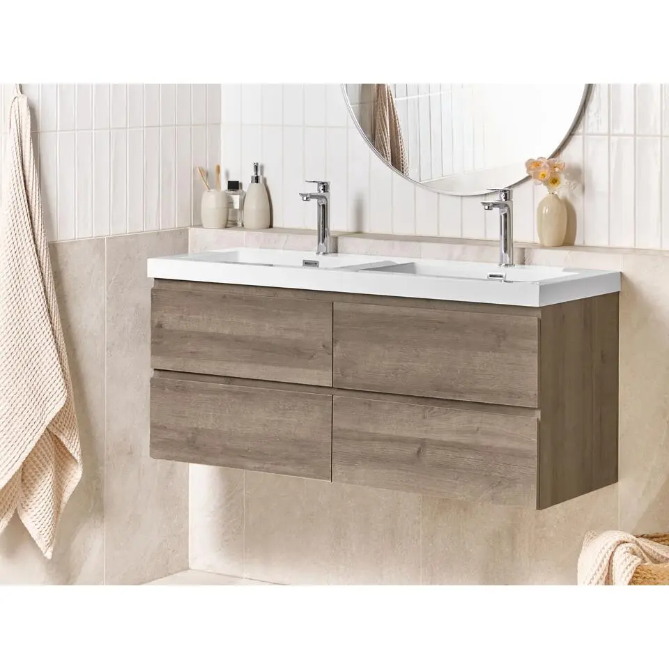 VIEDMA - Wandgemonteerde dubbele wastafelkast - Taupe - MDF