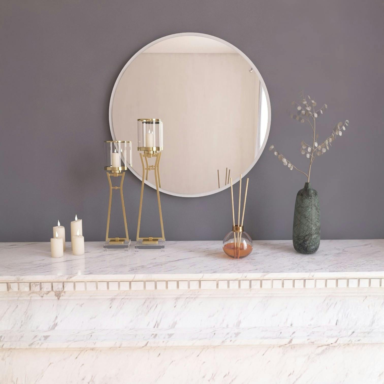 Miroir rond blanc moderne avec fin cadre Ø60 cm CODY