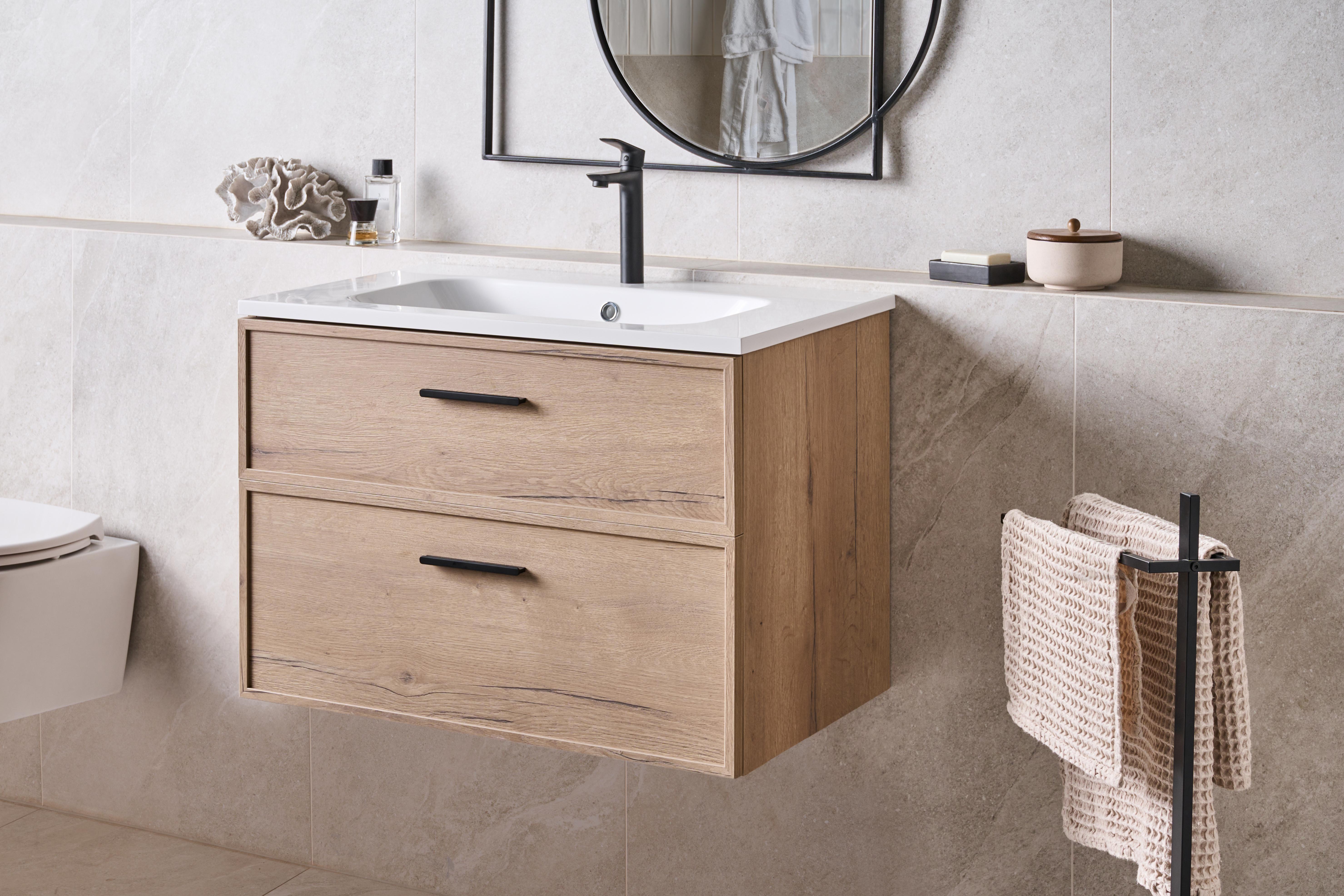 Wall Mounted Vanity Unit with Basin YELCHO Light Brown