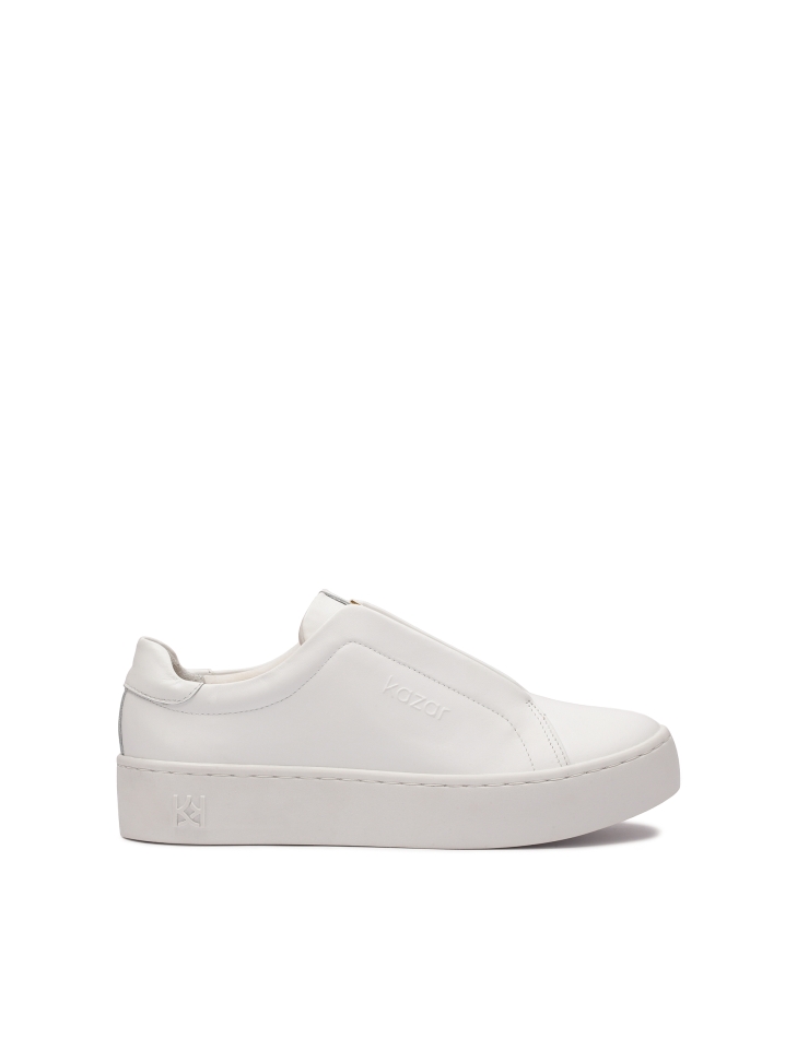 White sneakers with covered lace handles