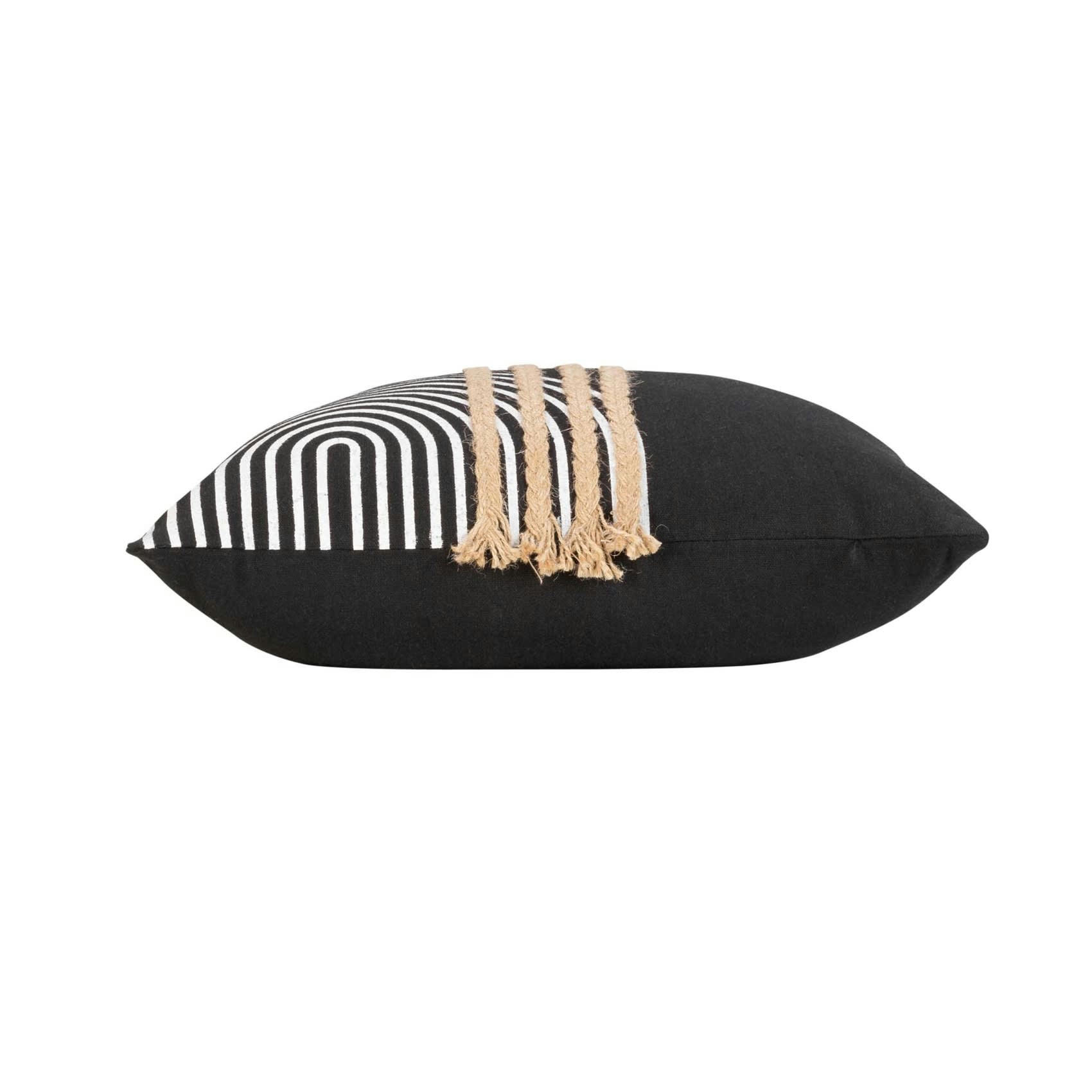 - Coussin déhoussable avec tresses en jute polyester/jute noir 40x40 cm