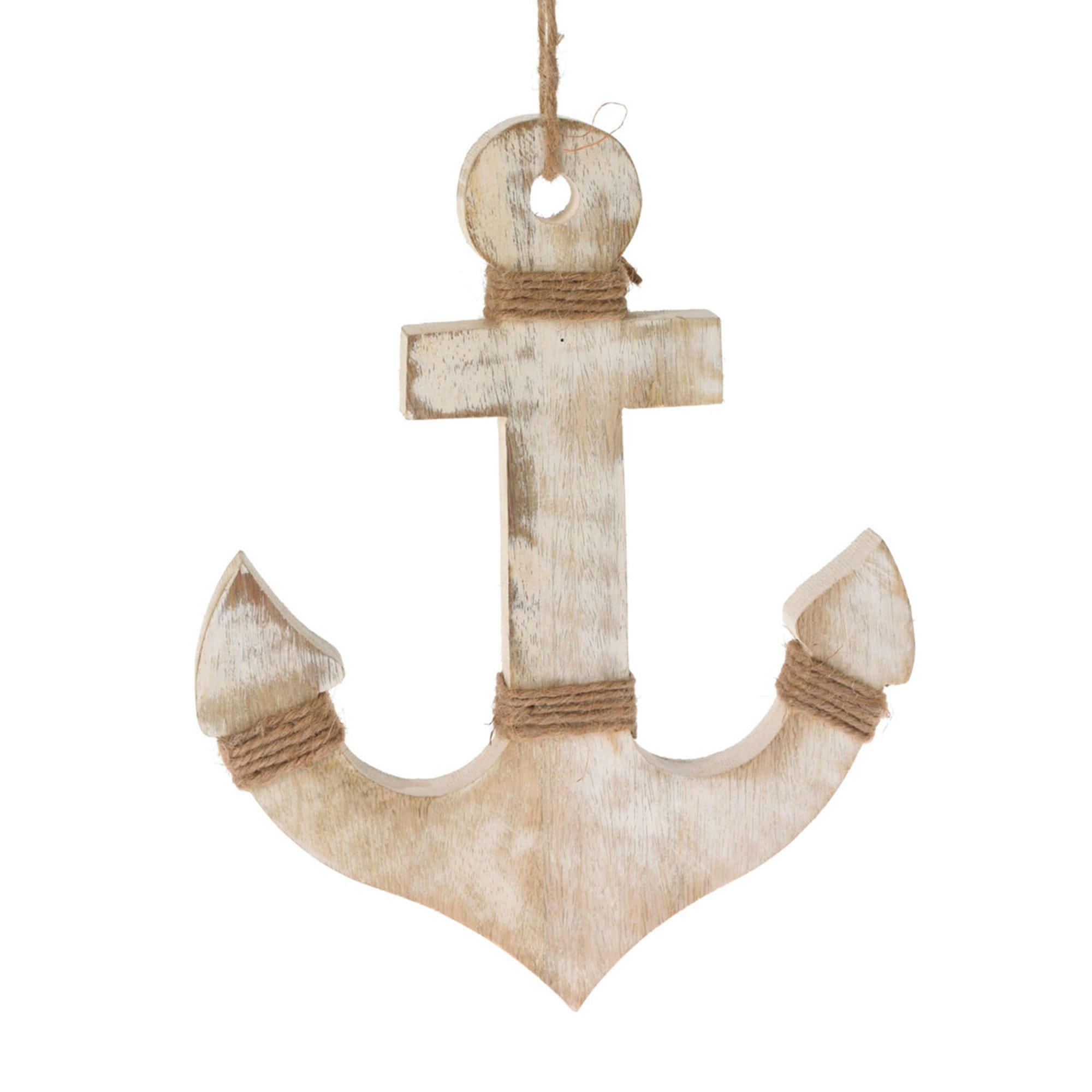 - Décoration murale ancre en bois de mangue avec corde - 20x25x2cm