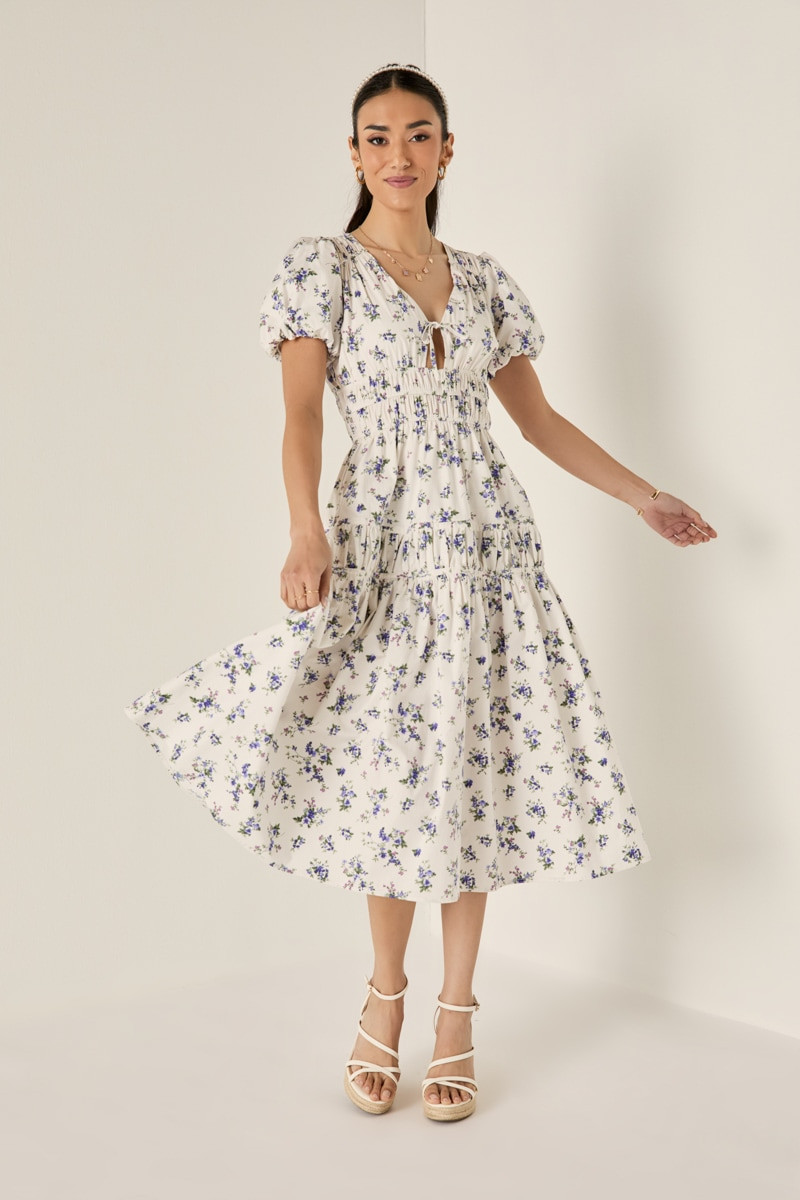 Kim Smocked Floral Midi Dress