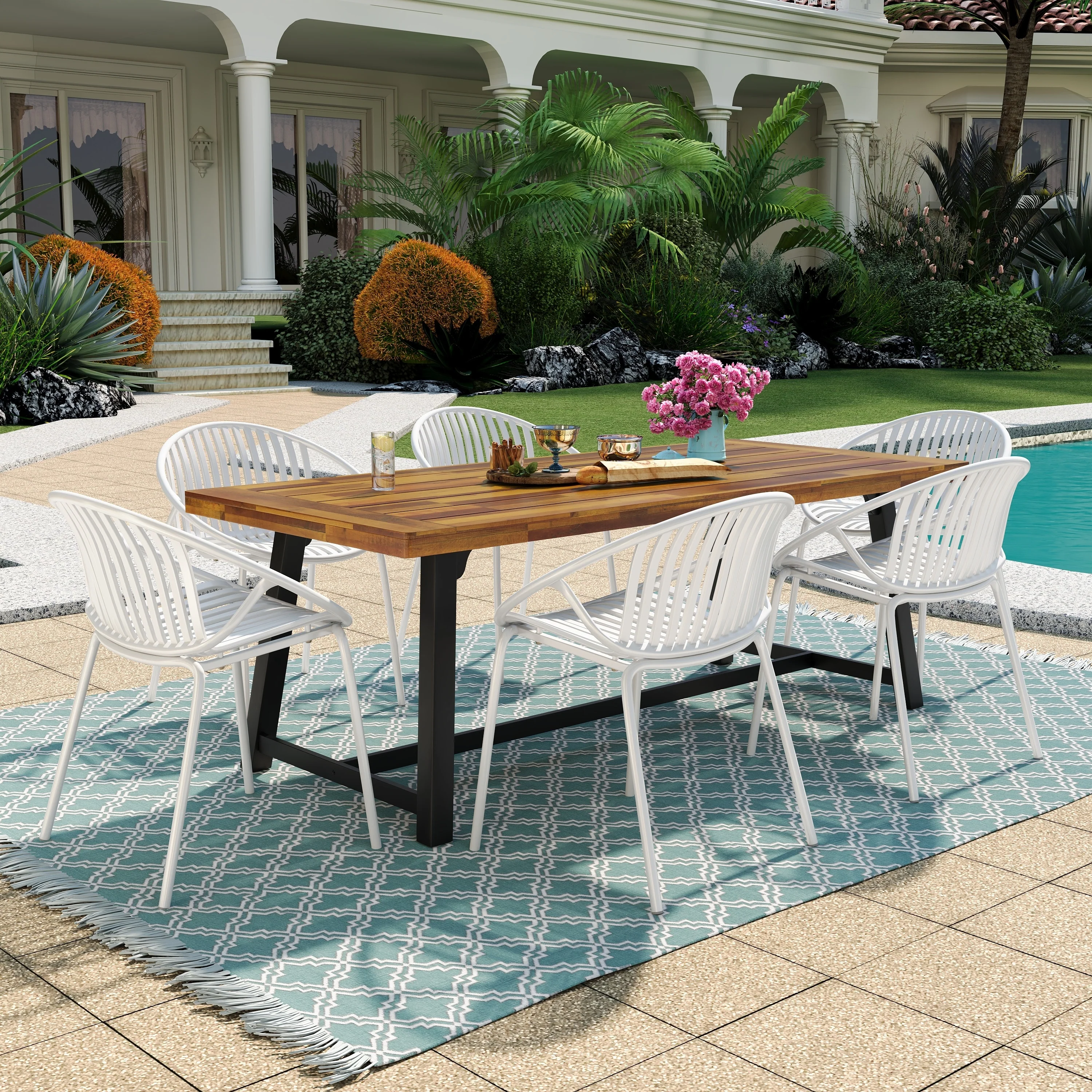 Christopher Knight Home - Emma Outdoor Wood and Resin 7 Piece Dining Set