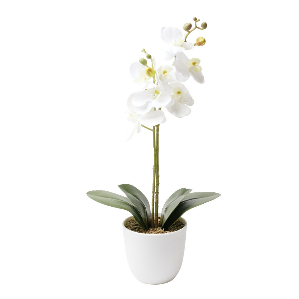 Orchidée artificielle dans pot blanc Ø11,5xH46cm (3 modèles)