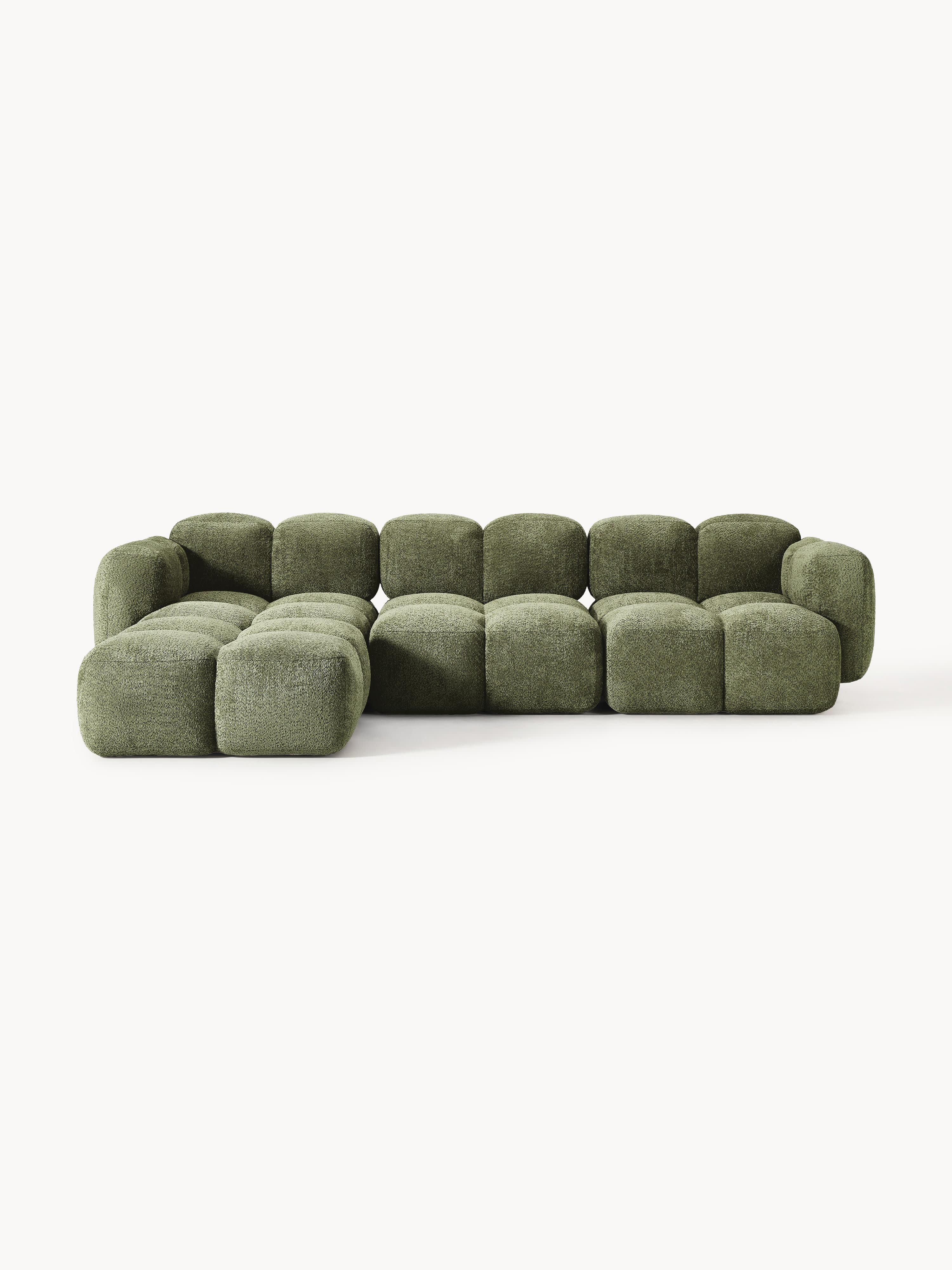 Modulares Sofa Tayla (4-Sitzer) aus Teddy-Bouclé mit Hocker (links/rechts)