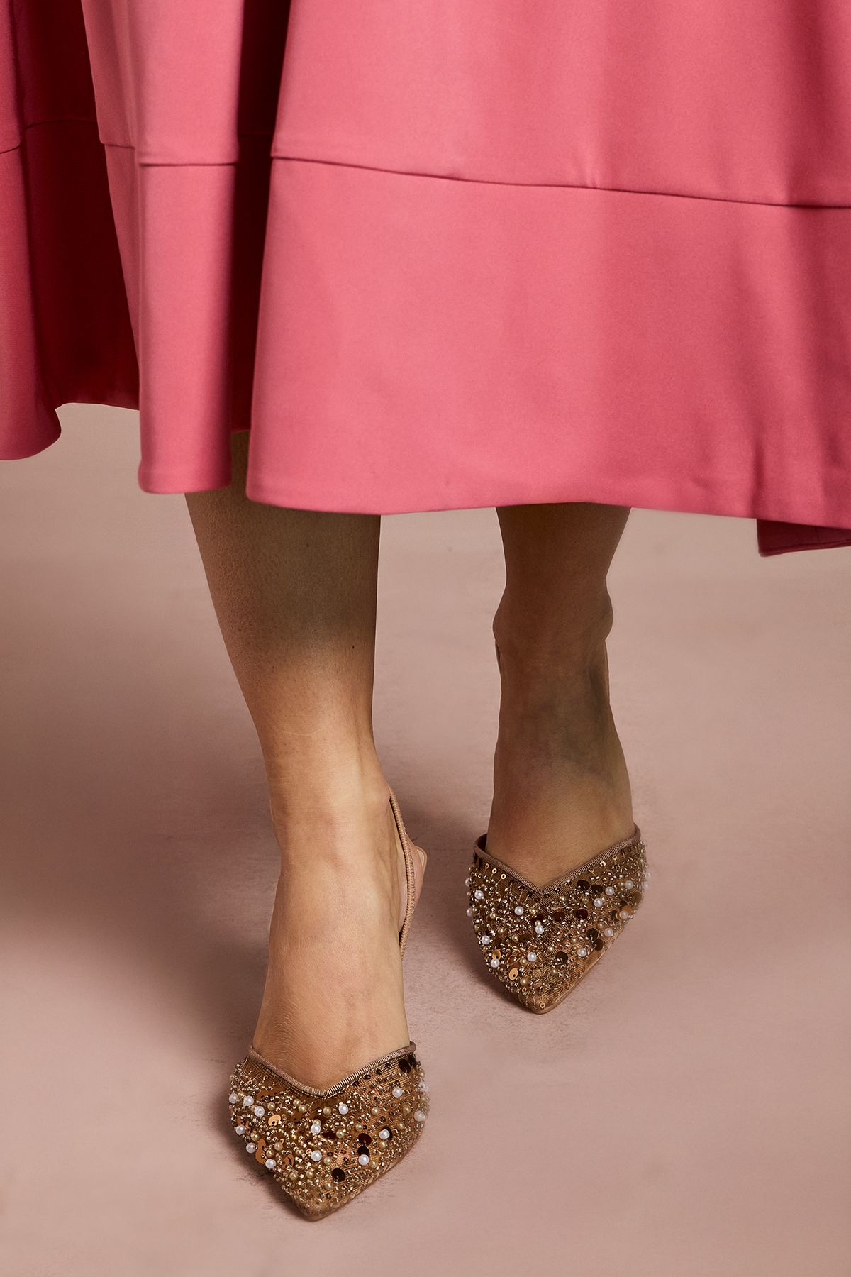 Coast Trinnie Faux Leather Sequin Mesh Medium Stiletto Heel Court Shoes