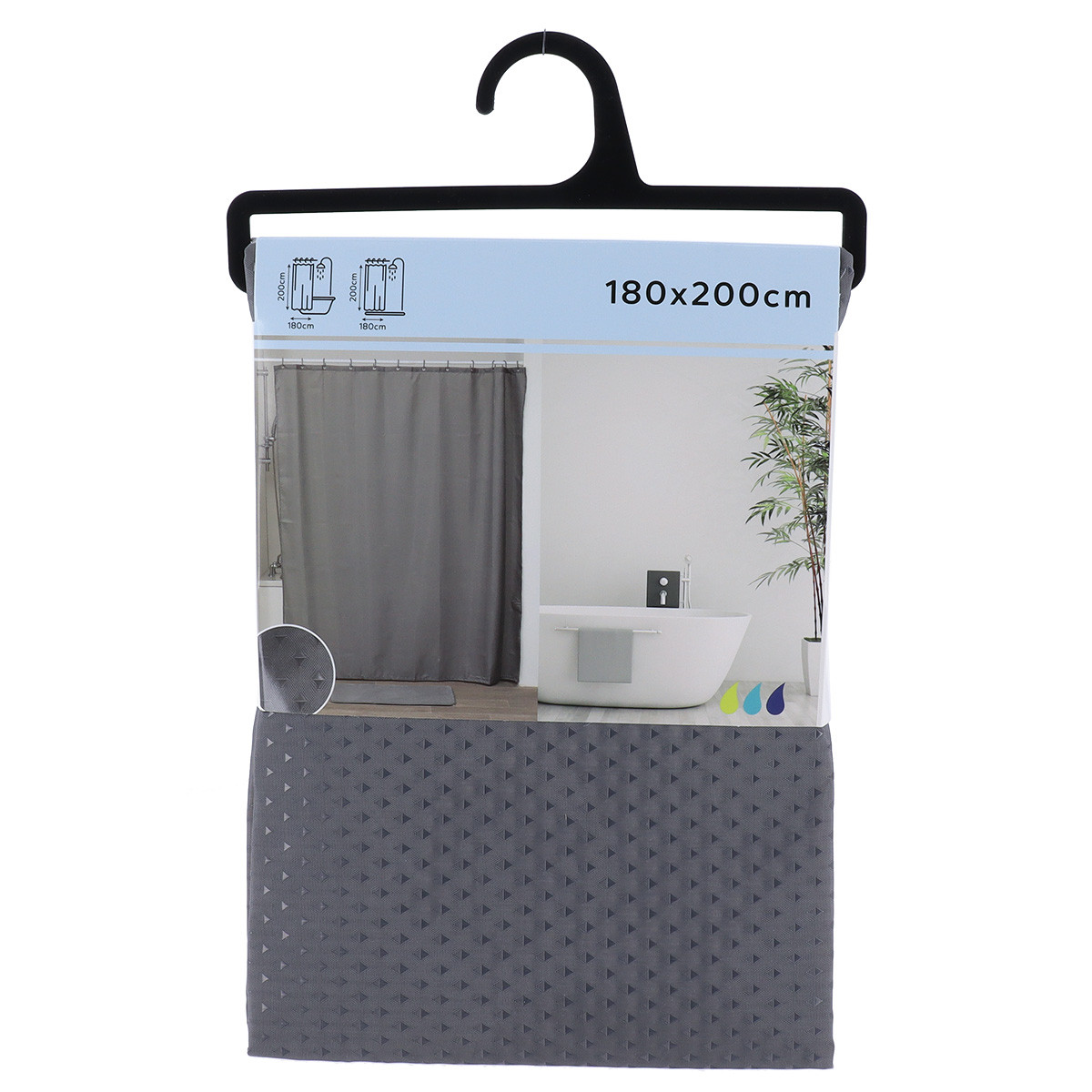 Zasłona prysznicowa Diamond Grey szara 180x200 cm wodoodporna