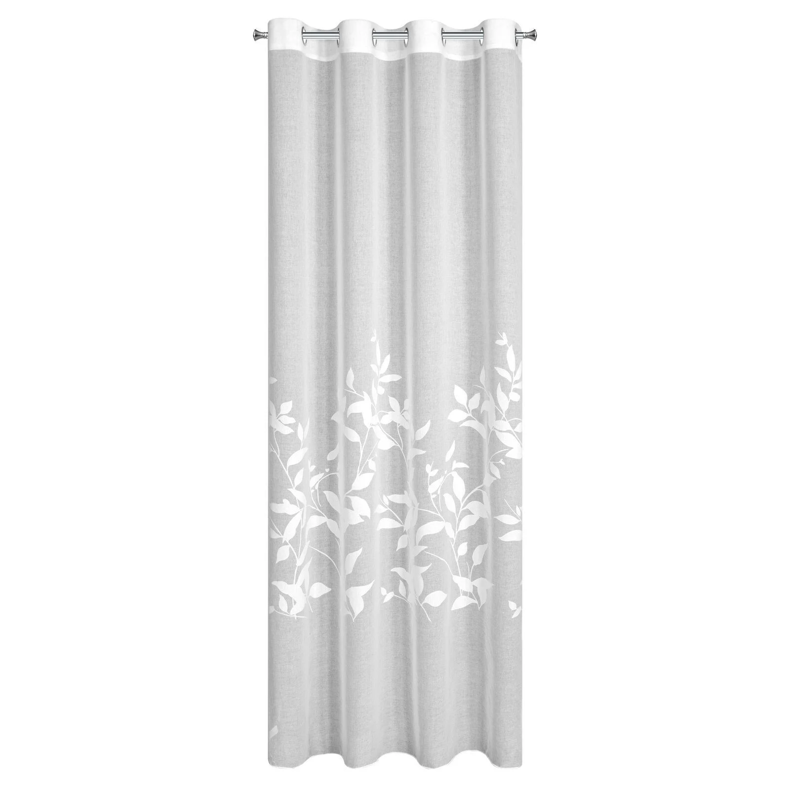 Firana ESTELLA 140x250 cm biała z roślinnym motywem przelotki
