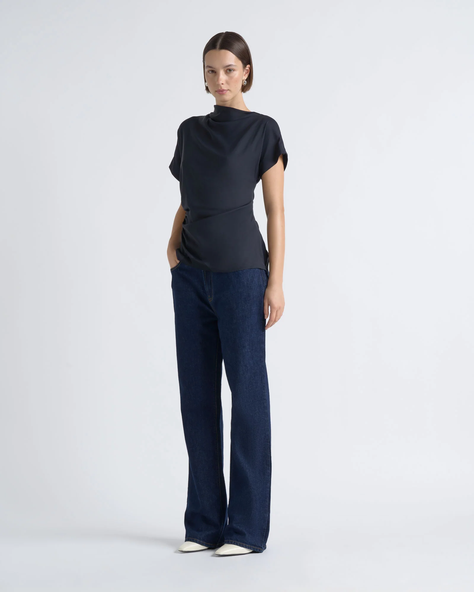 Stretch Viscose Drape Neck Top
