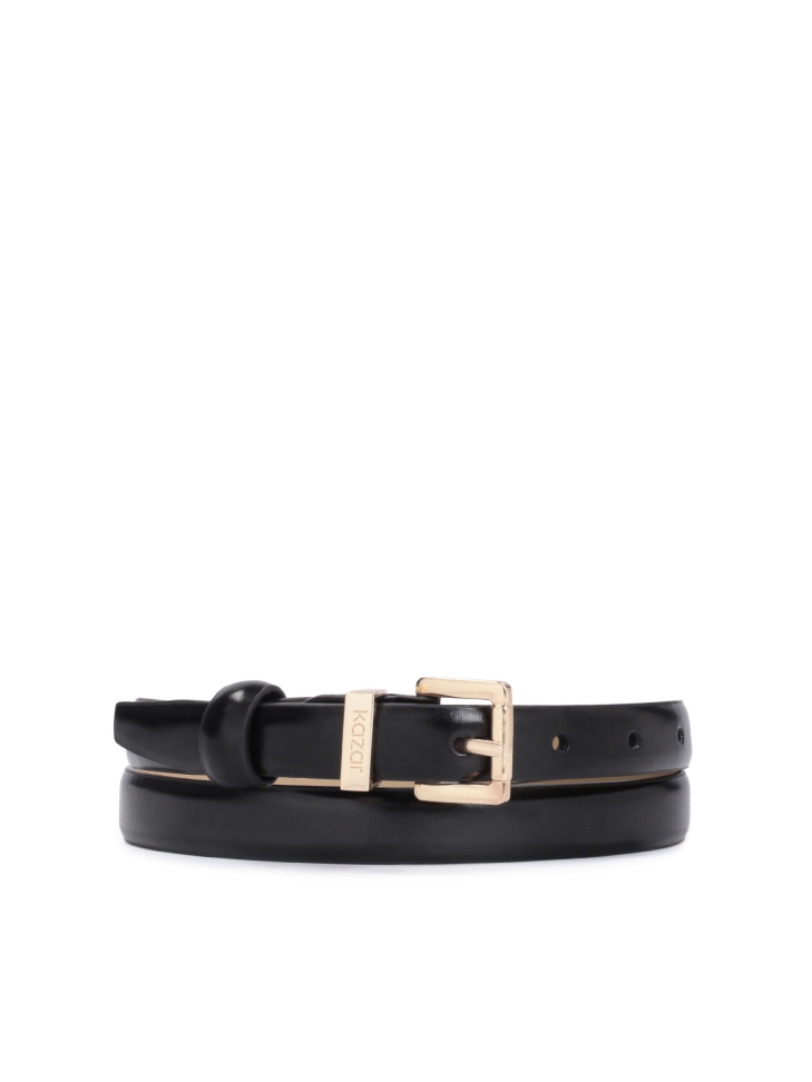 Ladies' narrow leather belt with square buckle