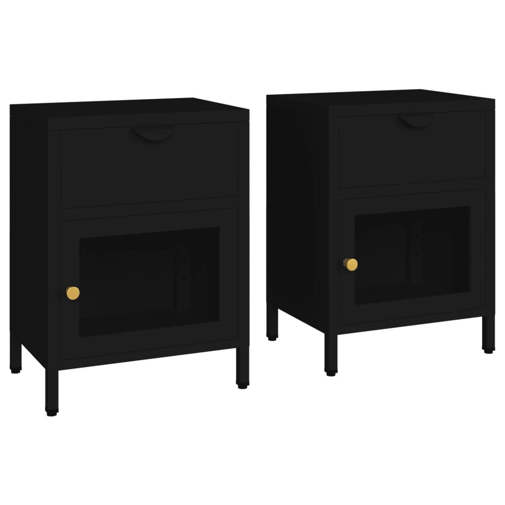 2x Szafka Nocna Stolik Komoda Czarna z Szufladą Do Sypialni 40x30x54,5 cm