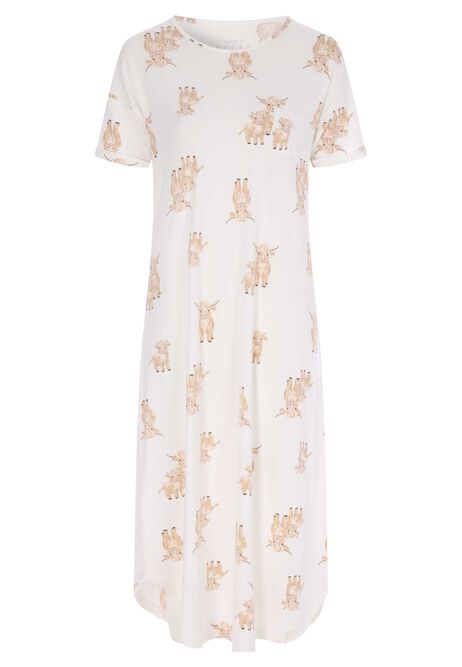 Womens Cream Highland Cow Long Nightdress