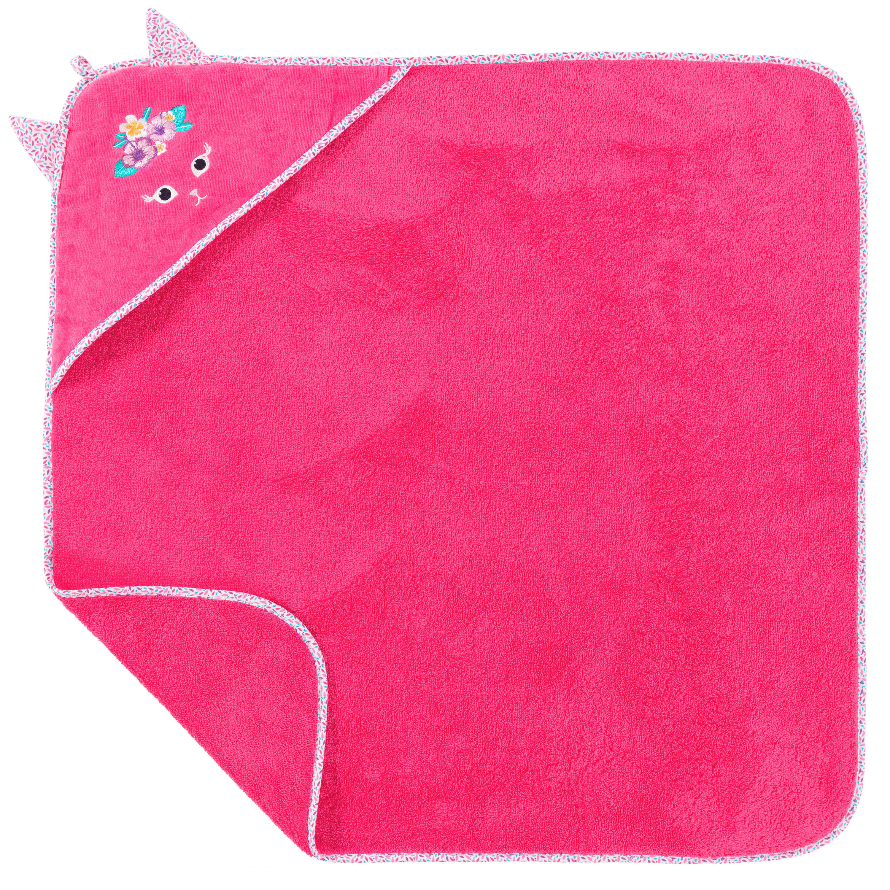BEACHFUL - Cape de bain coton brodé bouclette rose 80 x 80 cm