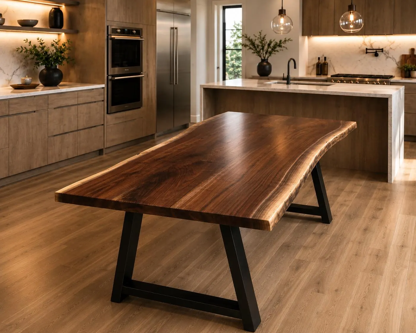 Amish Made Live Edge Black Walnut Dining Table: Hand Crafted Solid Wood