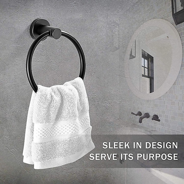 BASHLWUA Anneau porte-serviettes rond noir Porte-serviettes rond Kitchen Bath Towel Holder Hangers Wall Mount Heavy Duty Storage S