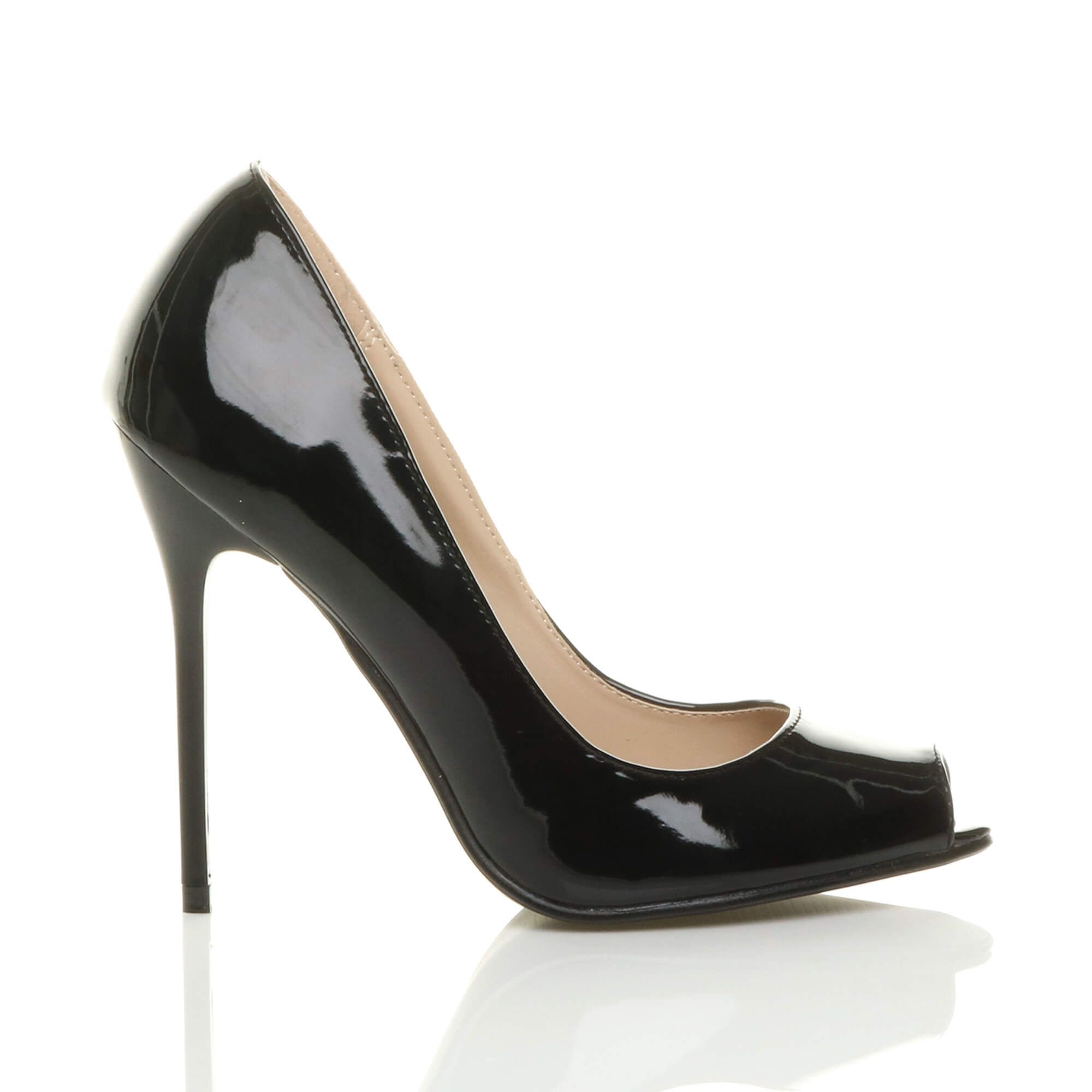 AJVANI High Stiletto Heel Peep Toe Patent Court Shoes