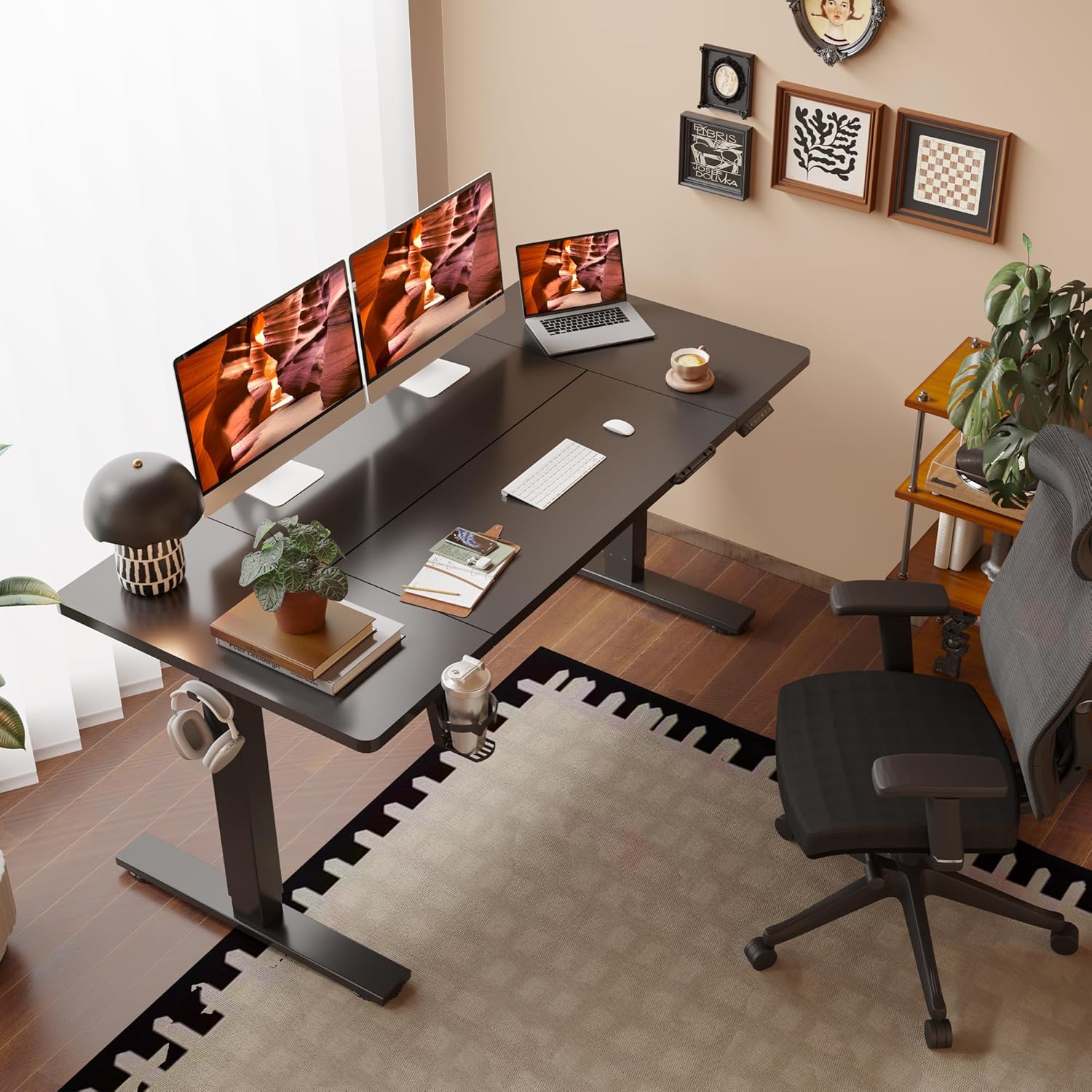 Standing Desk, Large 71x31 Inches Adjustable Stand Up Desk with Cable Management, Home Office Computer Desk with Memory Preset& Cup Holder, Black
