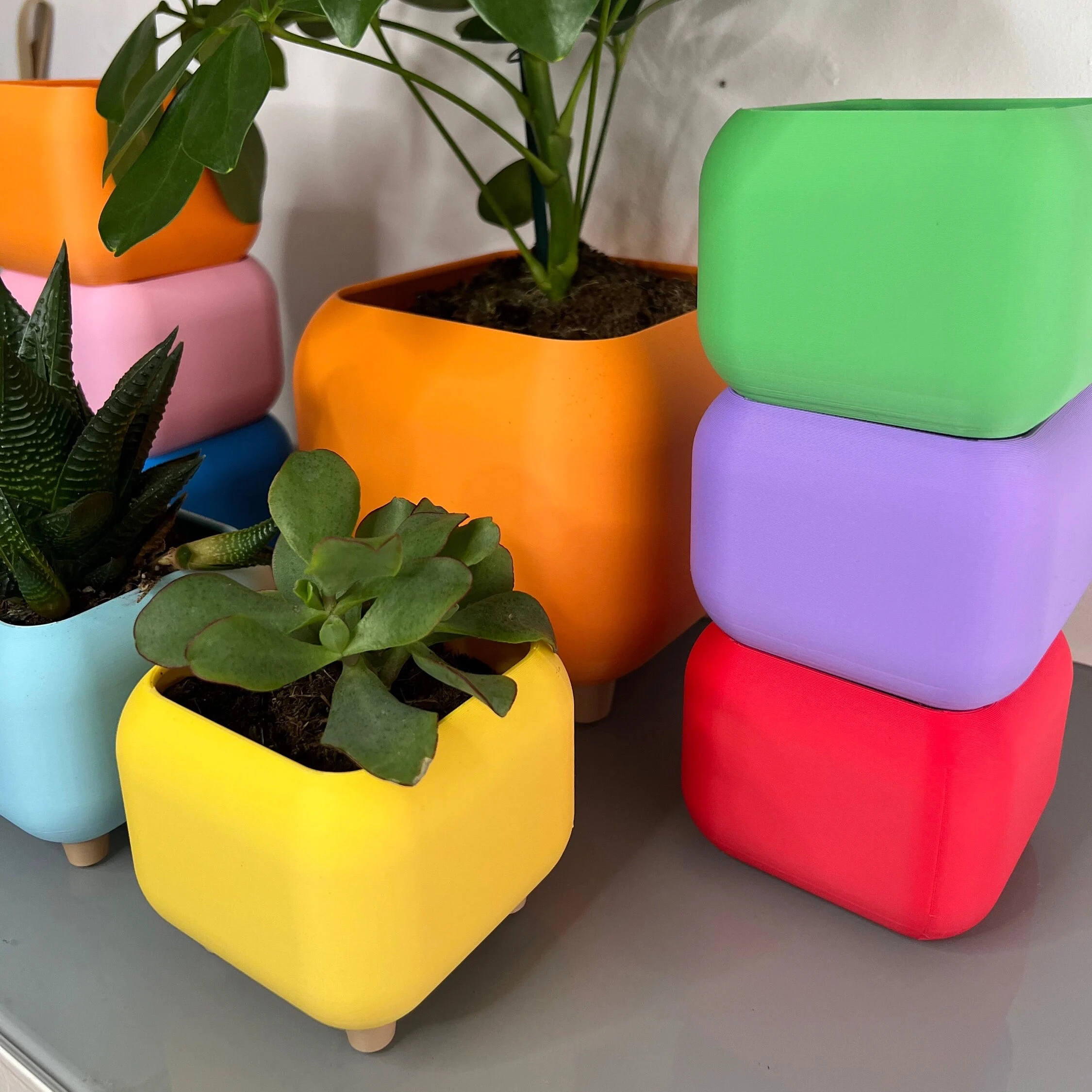 Colourful Rounded Square Indoor Planter with Feet