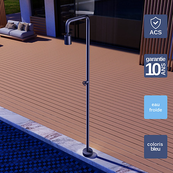 Douche de piscine Texas en Acier Inox 316 - Tête D42mm - Corps D42mm- H. 2,20m - Garantie 10 ans - POOLIMEX