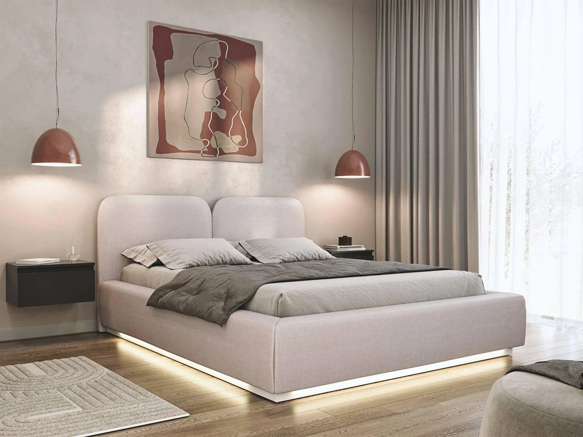 Bedframe Cremona chenille 180 x 200 cm met verlichting en opbergruimte