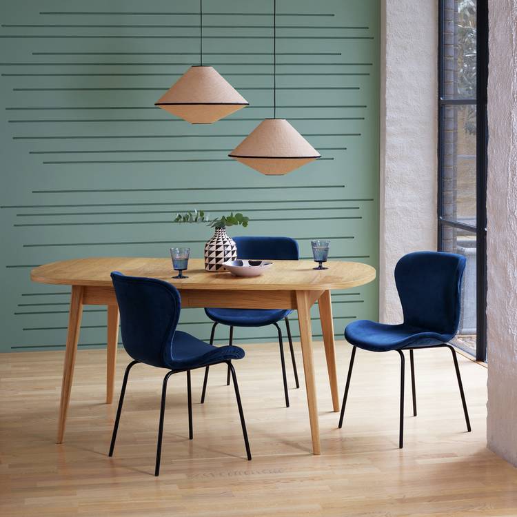 Habitat Etta Extending Oak Dining Table & 6 Navy Chairs