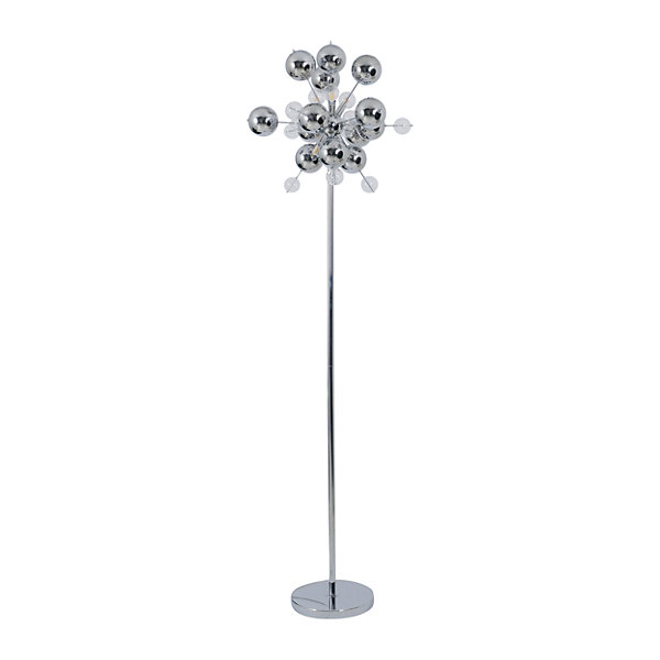 Lampadaire 'EXPLOSION' en chrome, lampadaire en métal et verre, chrome, G9, hauteur du lampadaire 169 cm