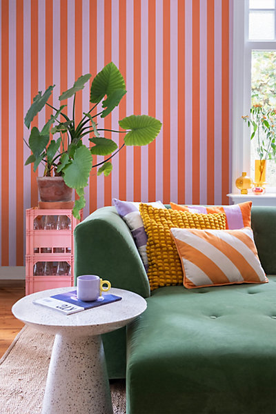 ESTAhome papier peint à rayures orange et lilas violet 53 cm x 10.05 m