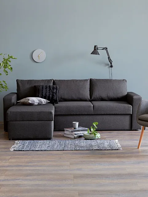 Sovesofa chaiselong MARSLEV mørkegråt stof