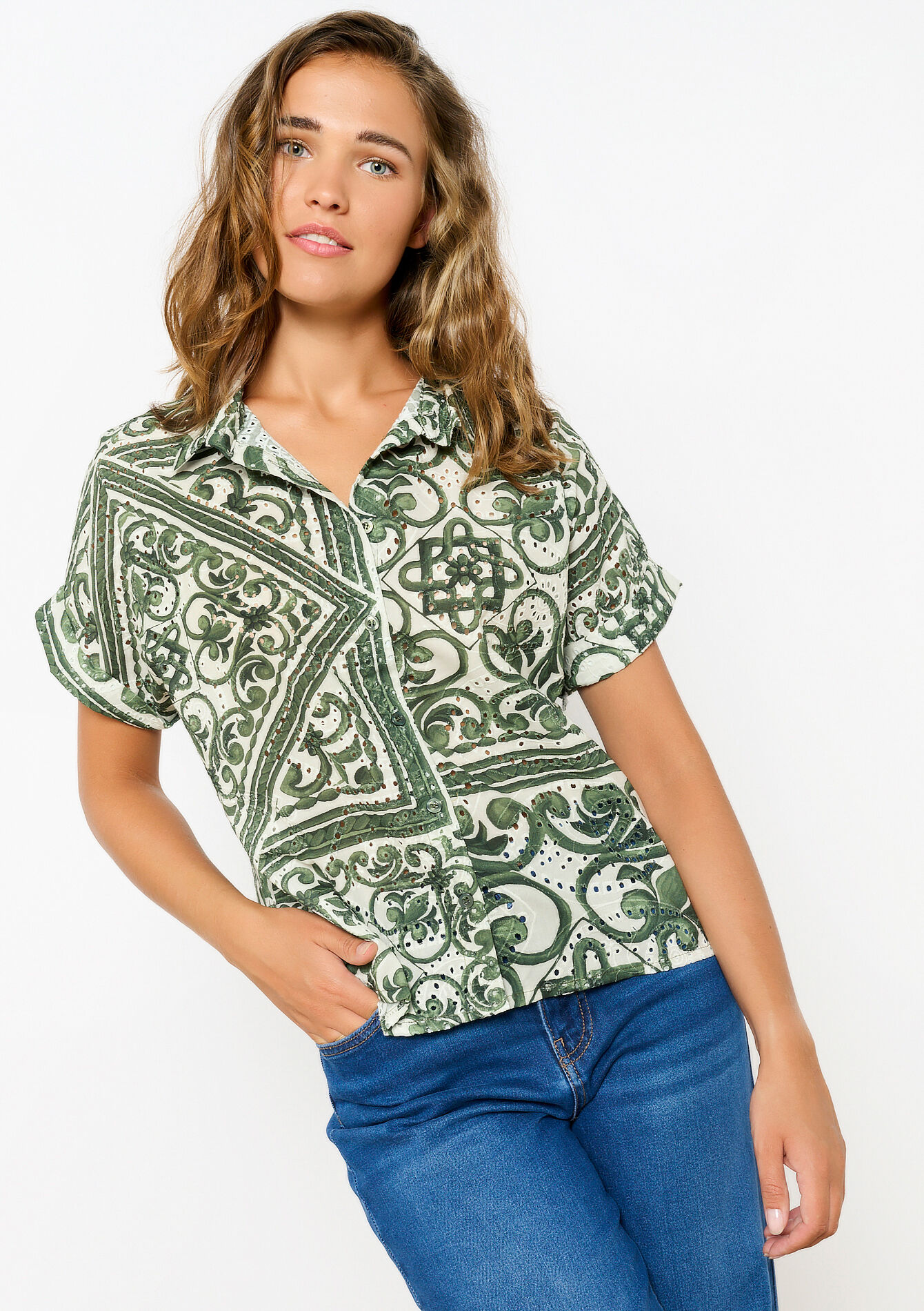 Hemd met print en borduursel