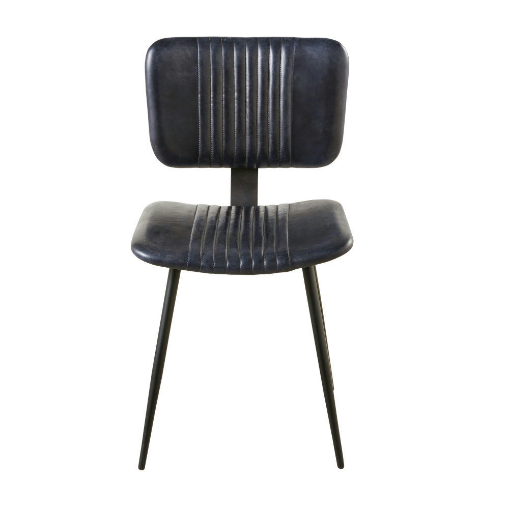 Connery - Chaise matelassée en cuir de buffle et métal noirs