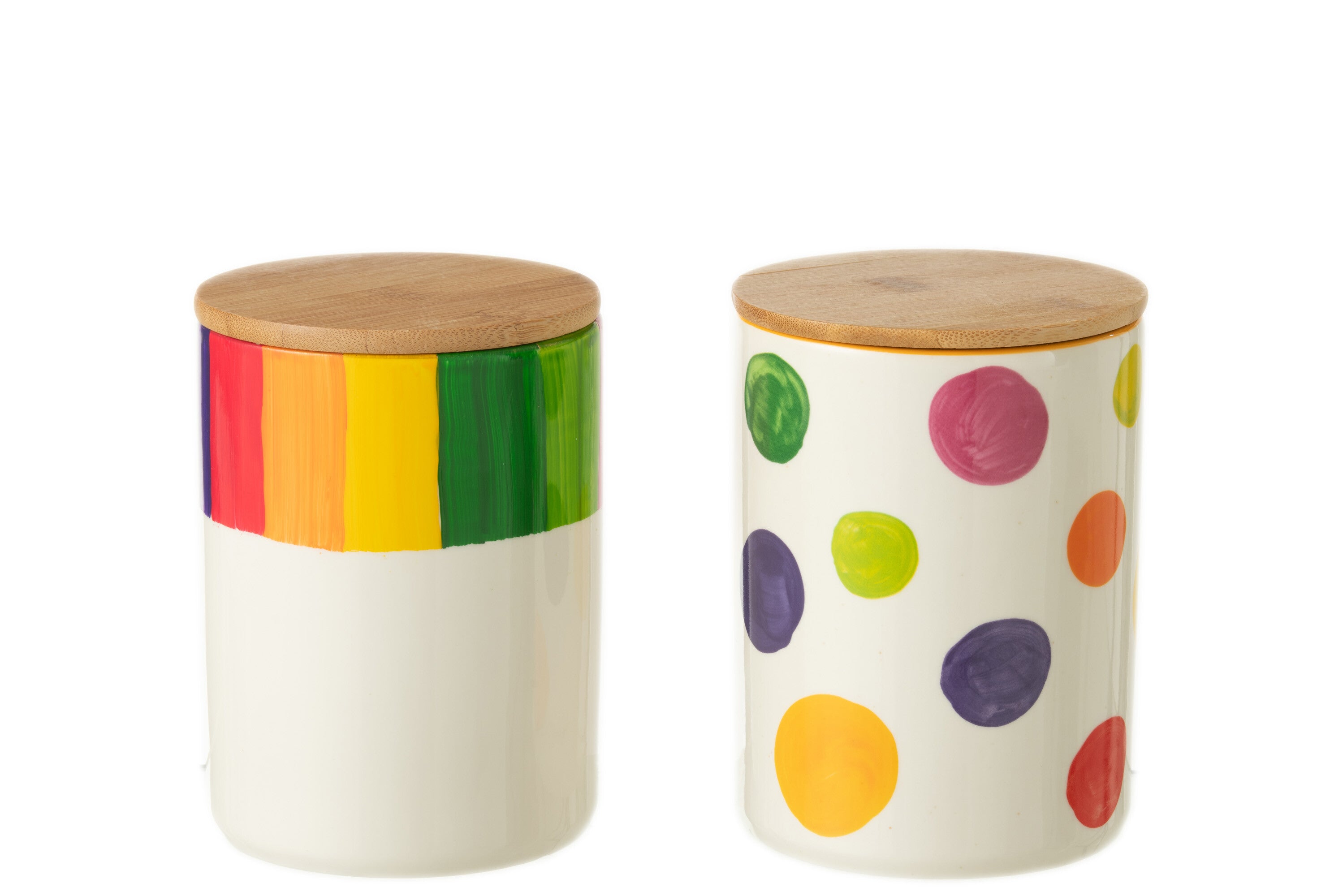 J-Line voorraadpot Polka Stip Streep - porselein - mix - 2 stuks