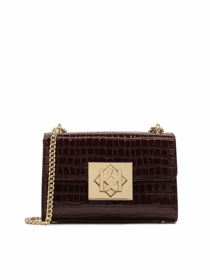 Maroon handbag in embossed pattern with chain