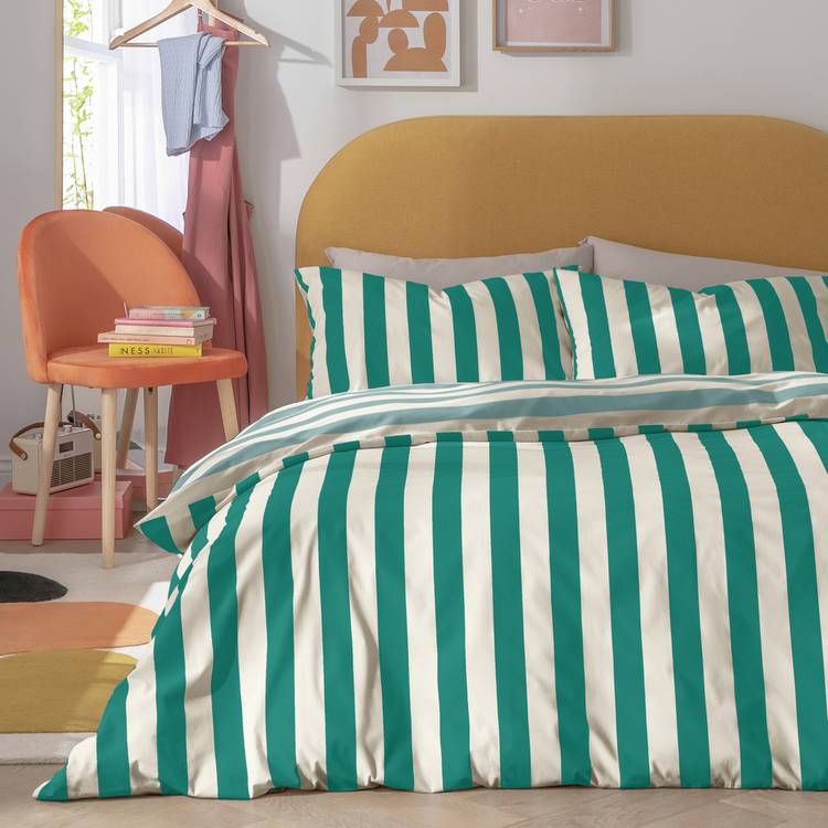 Habitat Stripe Green and White Bedding Set - Single