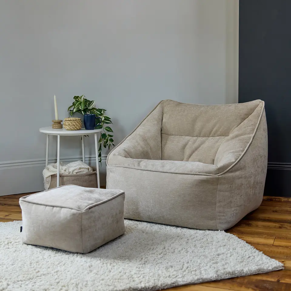 icon Zitzak en Poef Natalia - Chenille Zitzak Fauteuil - Beige