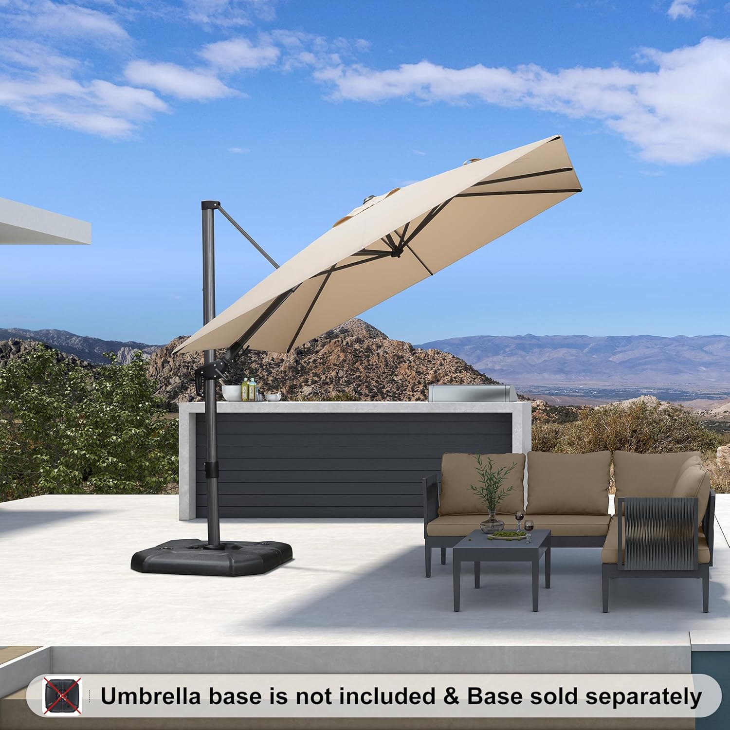 PURPLE LEAF 8.8' X 8.8' Left-right Tilt Patio Umbrella Outdoor Cantilever Swivel Square Umbrella with Tilt Aluminum Offset Umbrella with 360-degree Rotation for Garden Deck Pool Patio Beige