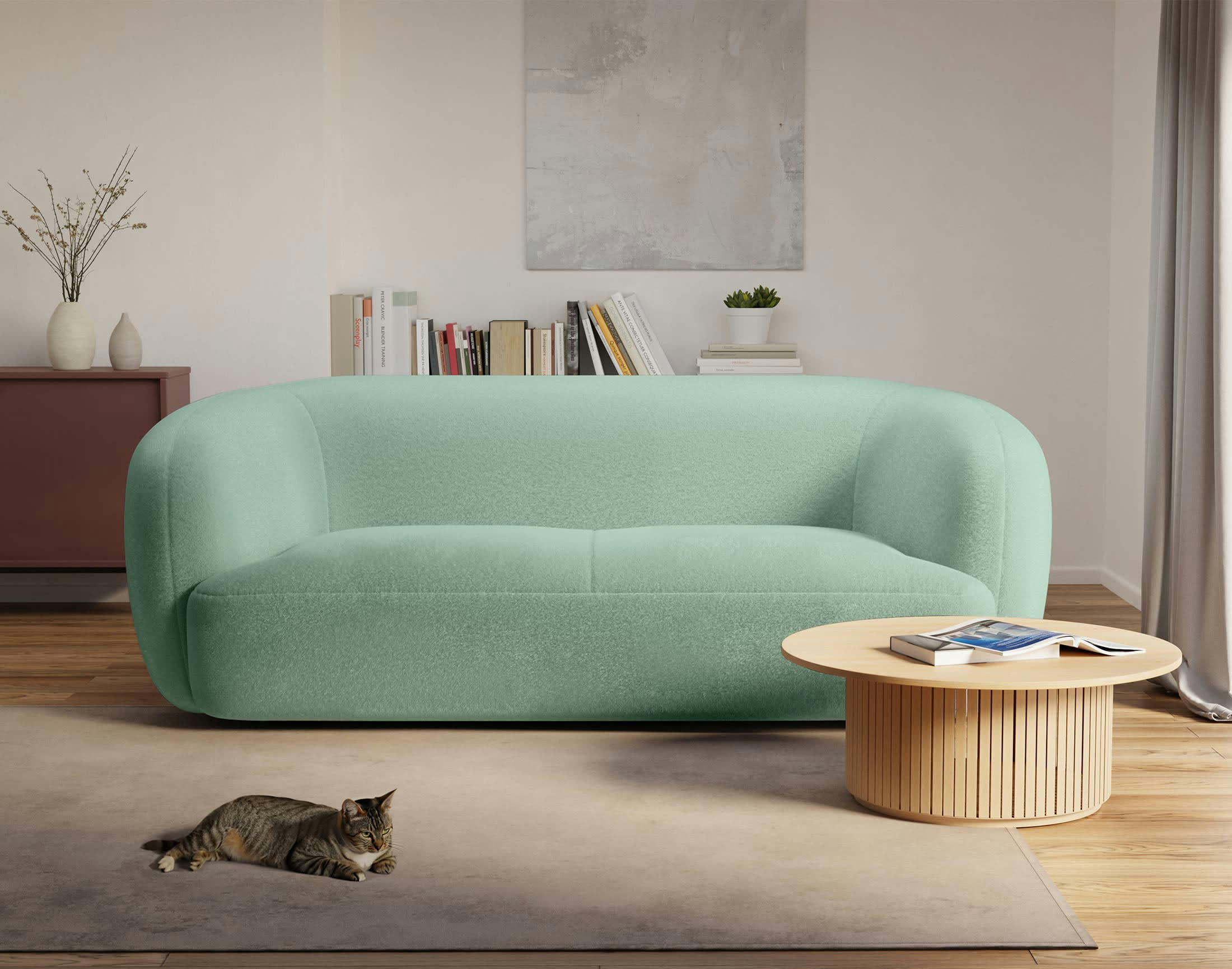 ERNEE - Canapé droit 3 places en velours vert