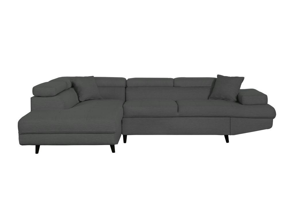 RIO SCANDI - Canapé angle gauche convertible, coffre - Gris foncé- Pieds noir