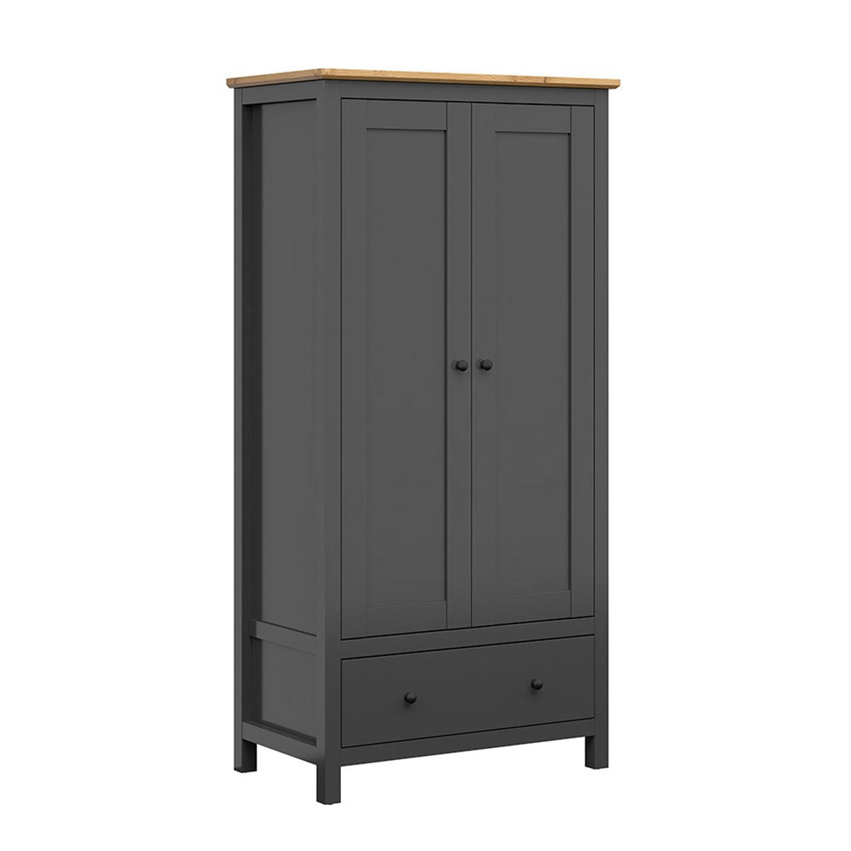 - Armoire 2 portes 1 tiroir gris anthracite et naturel